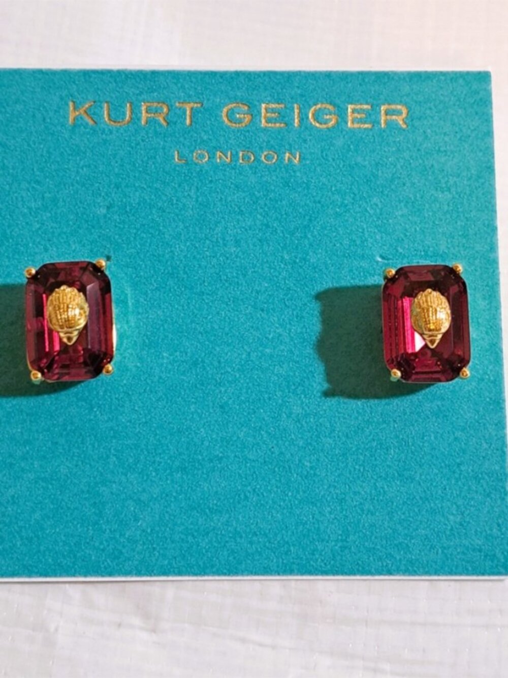 Kurt Geiger London Pink Crystal Emerald Stud Earrings